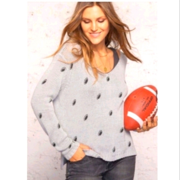 Wooden ships mini football v neck breaker knit sweater sz S/M